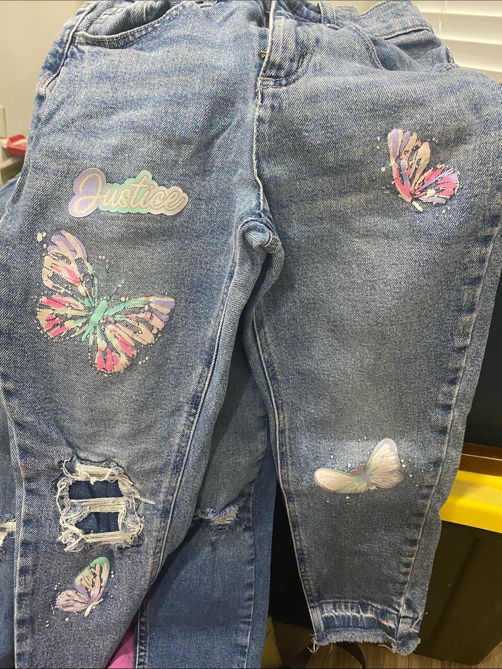 Justice Blue Denim Jeggings with Pastel Butterfly Accents